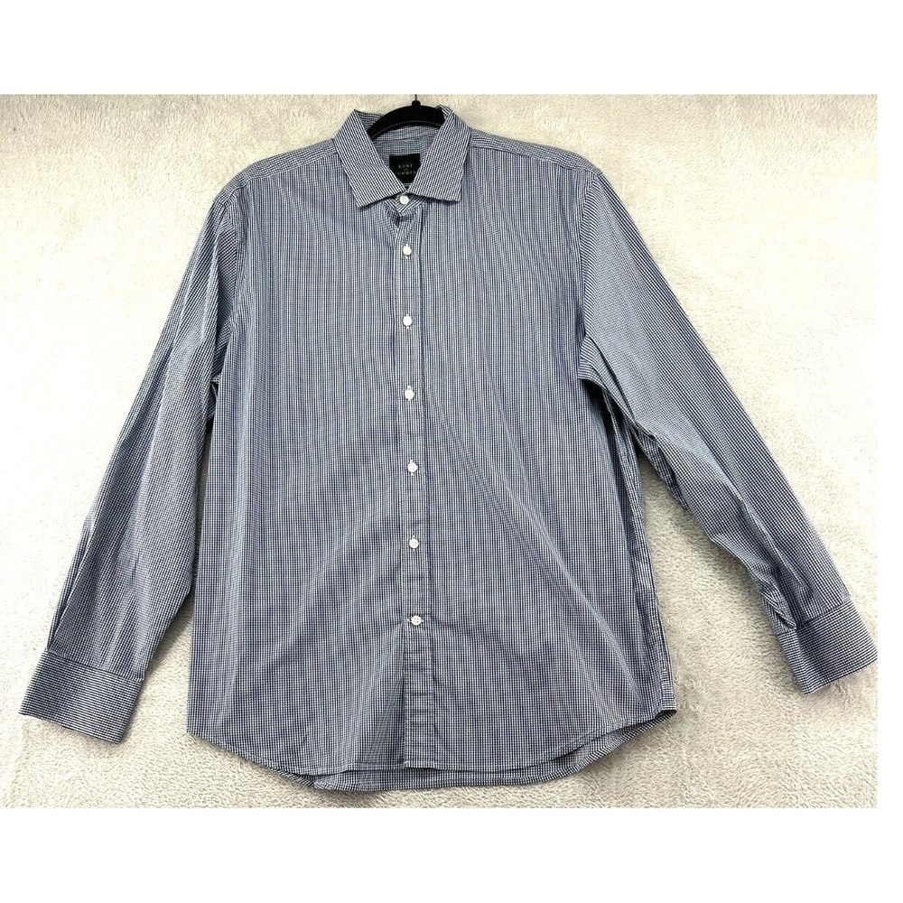 Kent & Curwen Shirt Mens Sz L Classic Fit Gingham Button Down Shirt Navy White